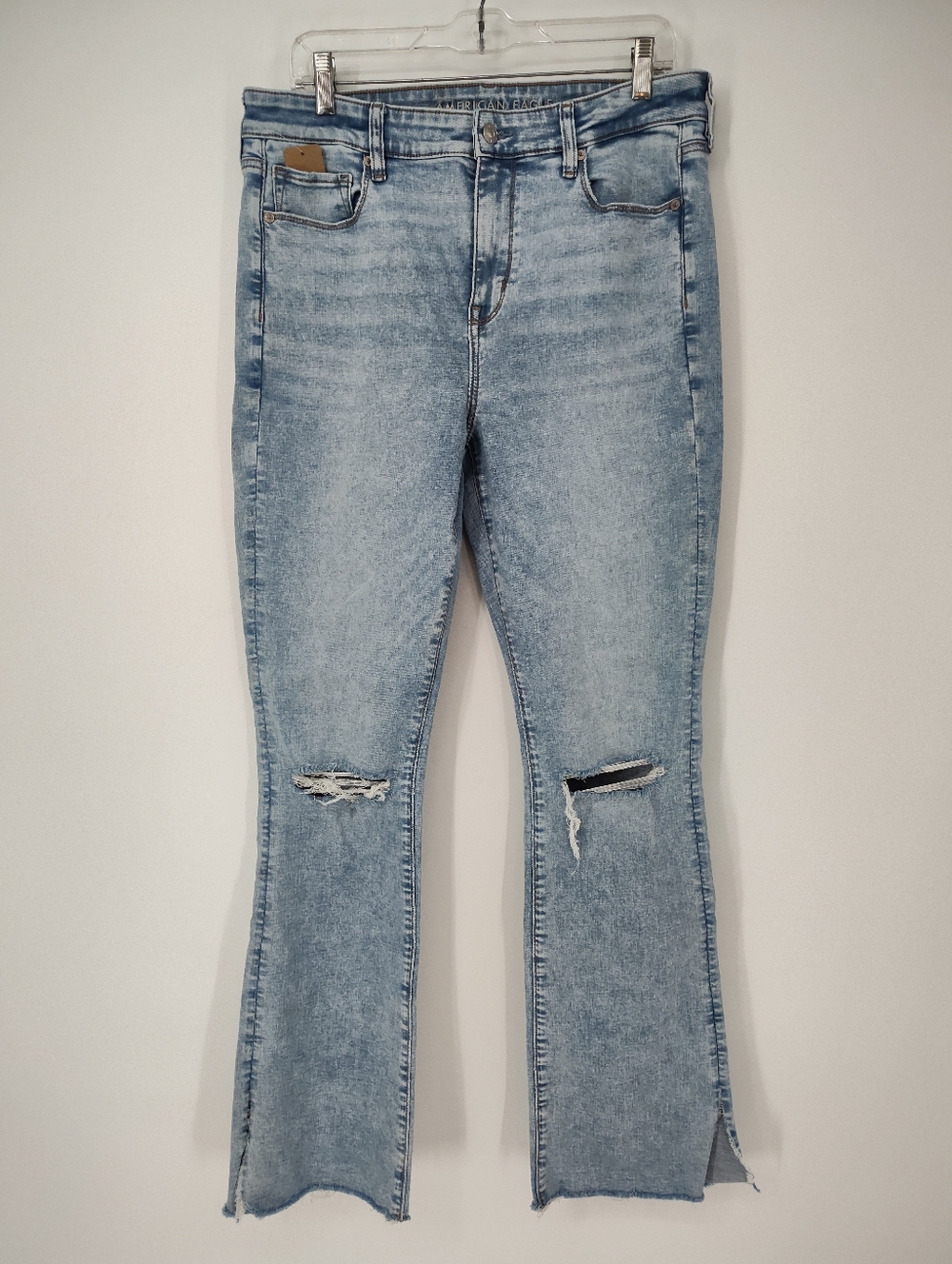 American Eagle Outfitters High Rise Light Blue Distressed Flare Jeans Women's 14